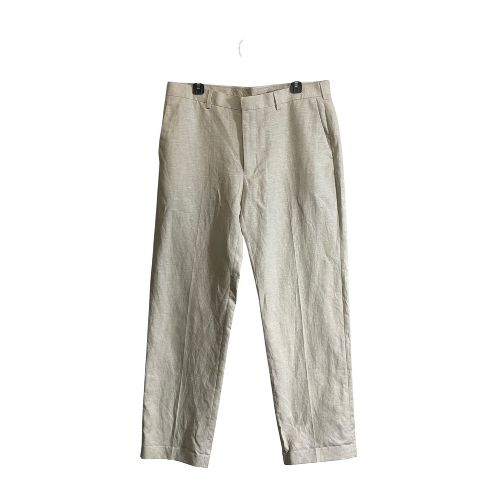 Cubavera Pants Men 36x32 Beige Linen Blend Chino Beach Flat Front Khakis Trouser